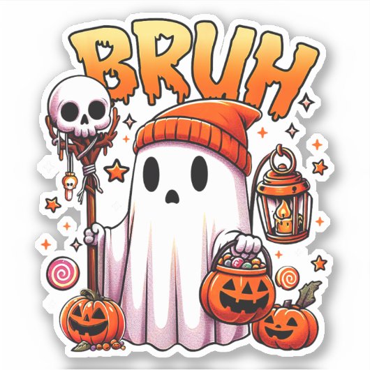 Bruh Ghost Halloween Schattigee Ghost Trick or tre Sticker (Voorkant)