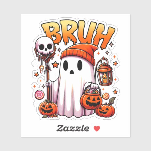 Bruh Ghost Halloween Schattigee Ghost Trick or tre Sticker (Vel)