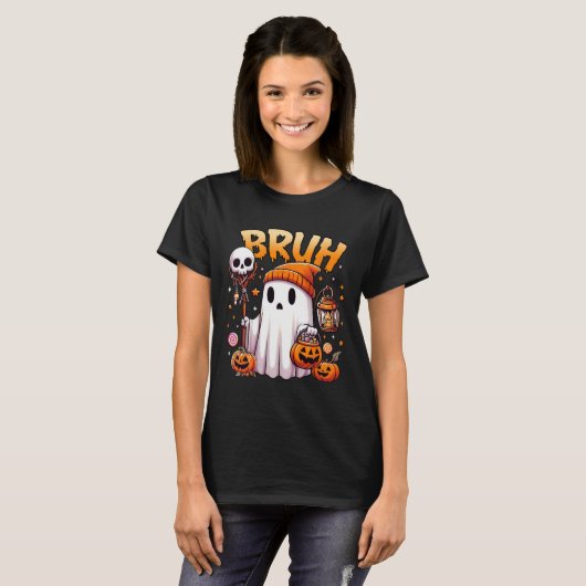 Bruh Ghost Halloween Schattigee Ghost Trick or tre T-shirt (Voorkant volledig)