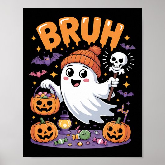 Bruh Ghost Halloween Snoep Schattige Ghost Kinder Poster (Voorkant)