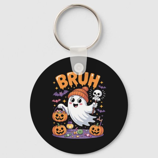 Bruh Ghost Halloween Snoep Schattige Ghost Kinder Sleutelhanger (Voorkant)