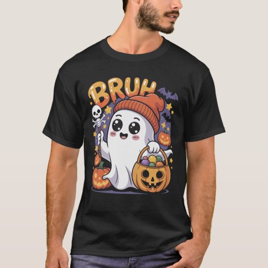 Bruh Ghost Happy Halloween Trick or treat Pompoen T-shirt (Voorkant)