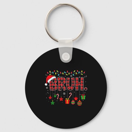 Bruh Grappig Kerstmis Rood Geruit Tieners Jongens Sleutelhanger (Voorkant)