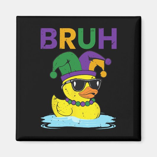 Bruh Grappige Eend Mardi Gras Rubber Eend Met Jest Magneet (Voorkant)