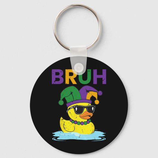 Bruh Grappige Eend Mardi Gras Rubber Eend Met Jest Sleutelhanger (Voorkant)