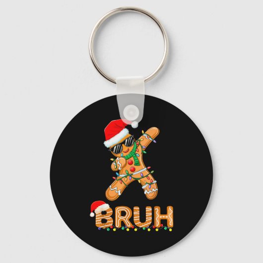 Bruh Grappige Kerst Gingerbread Man Tiener Jongens Sleutelhanger (Voorkant)