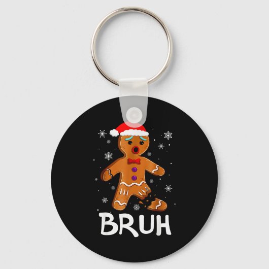 Bruh Grappige Kerst Gingerbread Man Tiener Jongens Sleutelhanger (Voorkant)