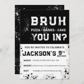 BRUH Grunge Paint Splatter Boy Birthday Invitation Kaart (Voorkant / Achterkant)