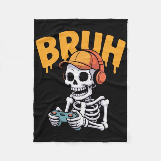 Bruh Halloween Boys Kids Gamer Mens Skeleton Video Fleece Deken (Voorkant)