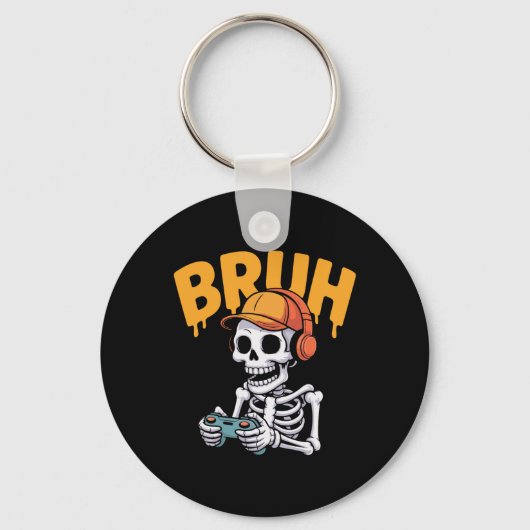 Bruh Halloween Boys Kids Gamer Mens Skeleton Video Sleutelhanger (Voorkant)