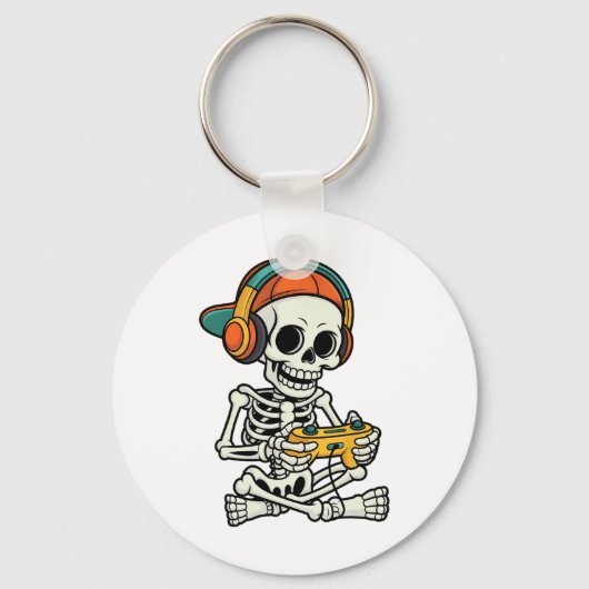 Bruh Halloween Boys Kids Gamer Mens Skeleton Video Sleutelhanger (Voorkant)