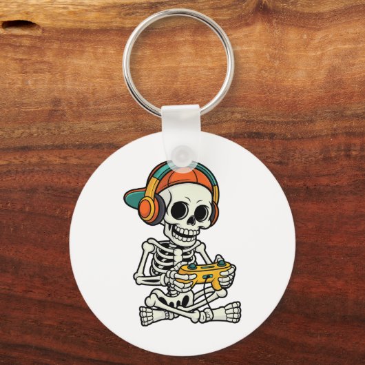 Bruh Halloween Boys Kids Gamer Mens Skeleton Video Sleutelhanger (Voorkant)