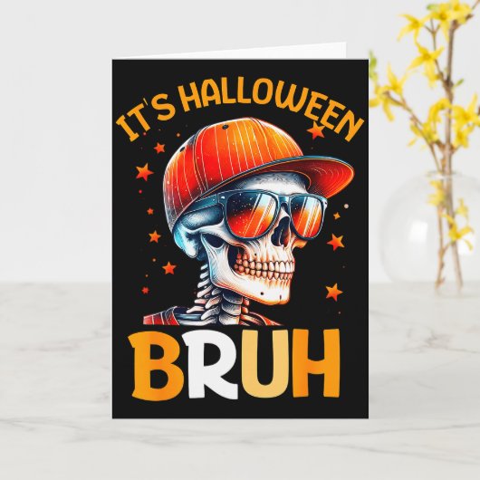 Bruh Halloween Boys Kids Halloween Skeleton  Kaart (Gele Bloem)