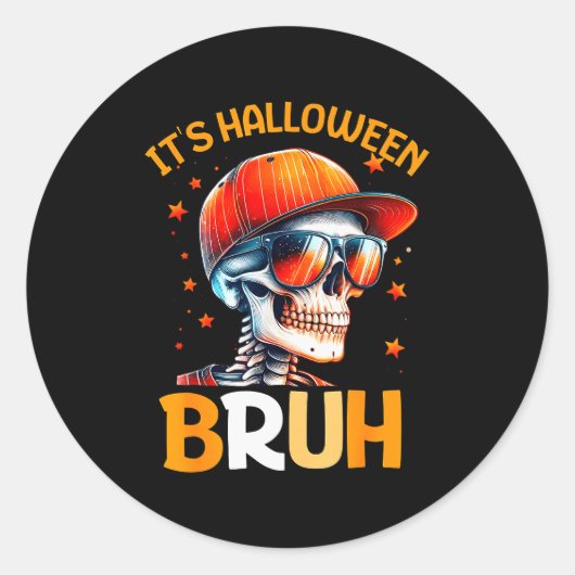 Bruh Halloween Boys Kids Halloween Skeleton  Ronde Sticker (Voorkant)