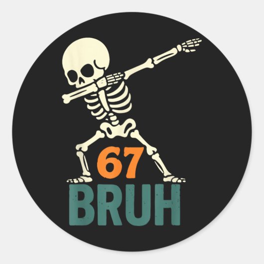 Bruh Halloween Meme Numbers Six Seven Skeleton Fun Ronde Sticker (Voorkant)