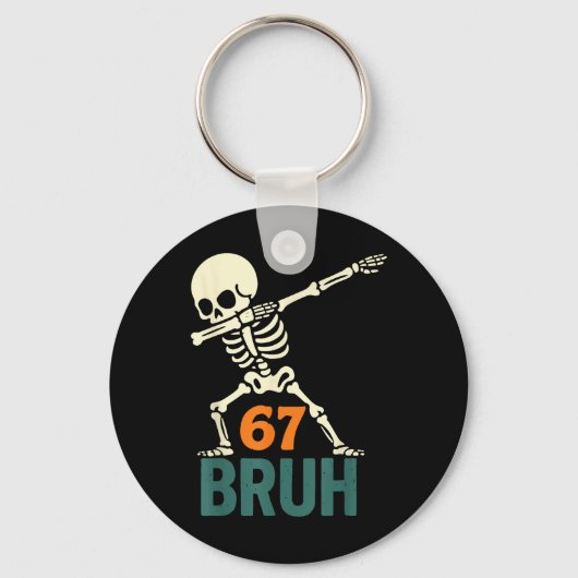Bruh Halloween Meme Nummers Zes Zeven Skelet Plezi Sleutelhanger (Voorkant)