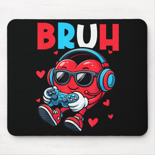 Bruh Hart Gamer Video Gaming Controller Valentijn Muismat (Voorkant)
