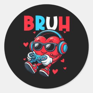 Bruh Hart Gamer Video Gaming Controller Valentijn Ronde Sticker