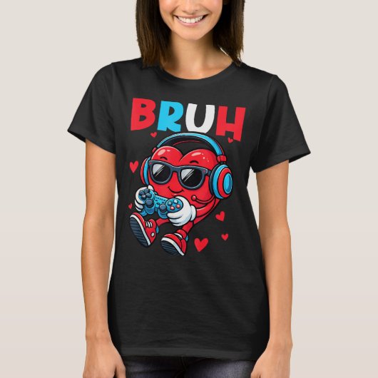 Bruh Hart Gamer Video Gaming Controller Valentijn T-shirt (Voorkant)