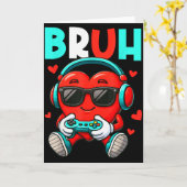 Bruh Heart Gamer Video Gaming Controller Valentine Kaart (Gele Bloem)