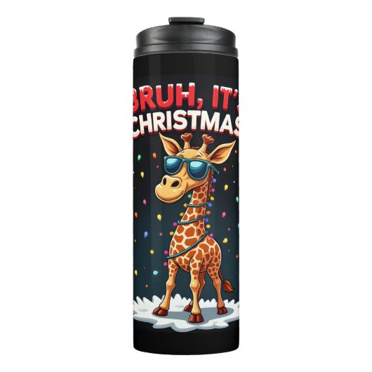 Bruh Het is kerst Giraffe Funny Dabbing Long Sle Thermosbeker (Voorkant)