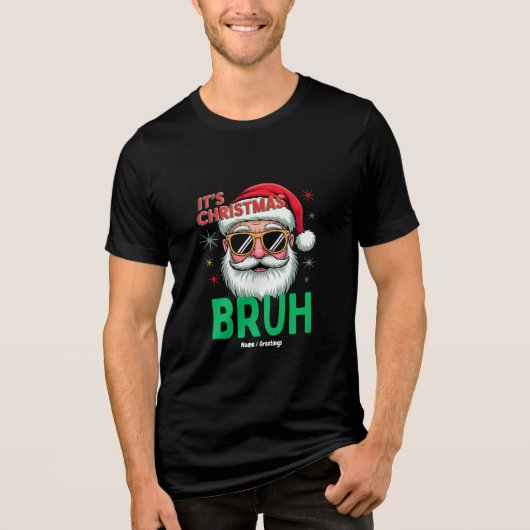Bruh Het is Kerstmis Retro Santa Meme Grappige Ker Tri-Blend Shirt (Voorkant)