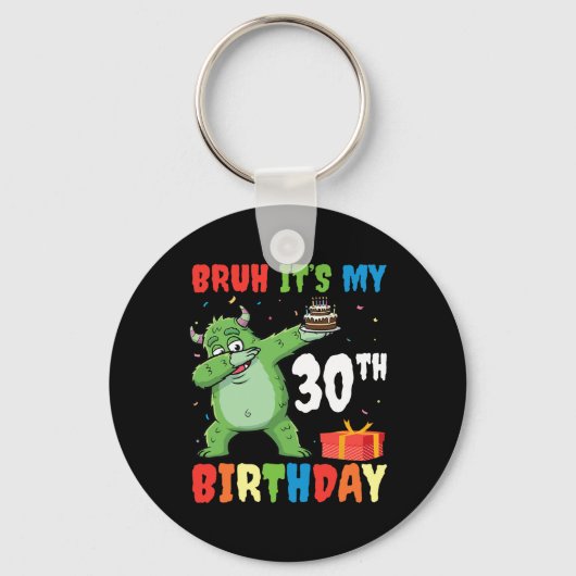 Bruh Het is mijn 30ste verjaardag Halloween Monste Sleutelhanger (Voorkant)