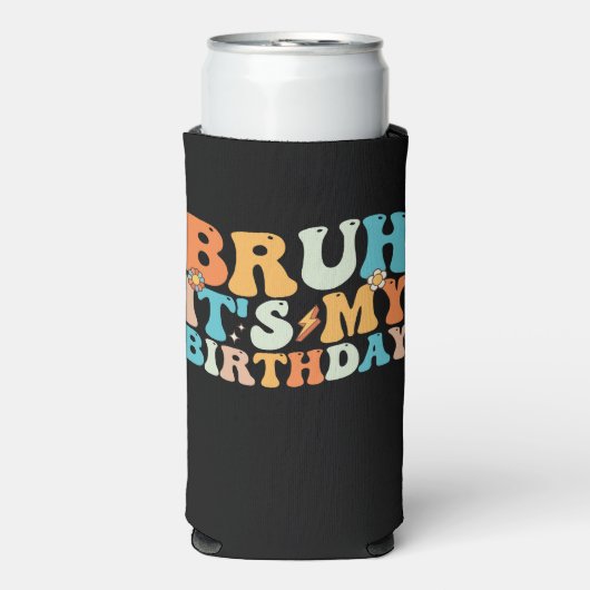 Bruh het is mijn verjaardag Groovy Retro Seltzer Blikjeskoeler (Seltzer Voorkant)