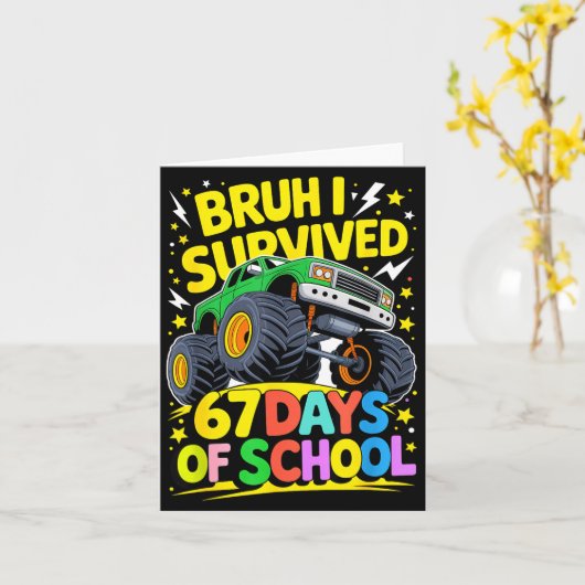 Bruh I Survived 67 Days Of School Six Seven Meme T Kaart (Gele Bloem)