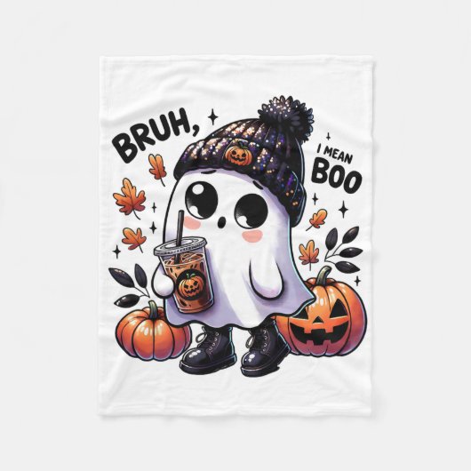 Bruh, ik bedoel Boo Funny Ghost Jack O Lantern Cof Fleece Deken (Voorkant)