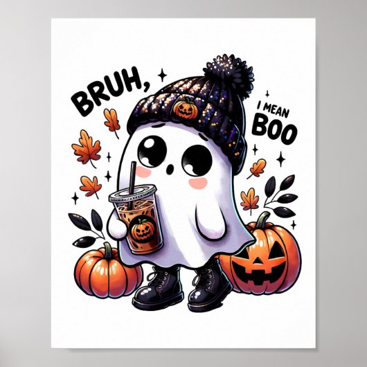 Bruh, ik bedoel Boo Funny Ghost Jack O Lantern Cof Poster (Voorkant)