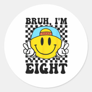 Bruh ik ben acht 8 8ste verjaardag groovy jongens ronde sticker