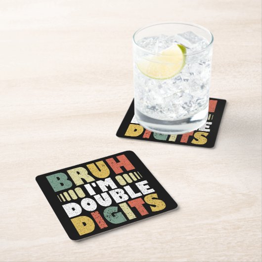 Bruh Ik ben Dubbele Cijfers Grappige 10e Verjaarda Kartonnen Onderzetters (Insitu)