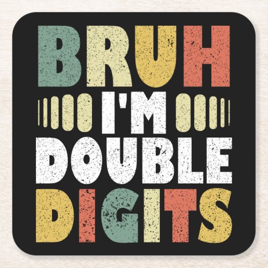 Bruh Ik ben Dubbele Cijfers Grappige 10e Verjaarda Kartonnen Onderzetters (Voorkant)