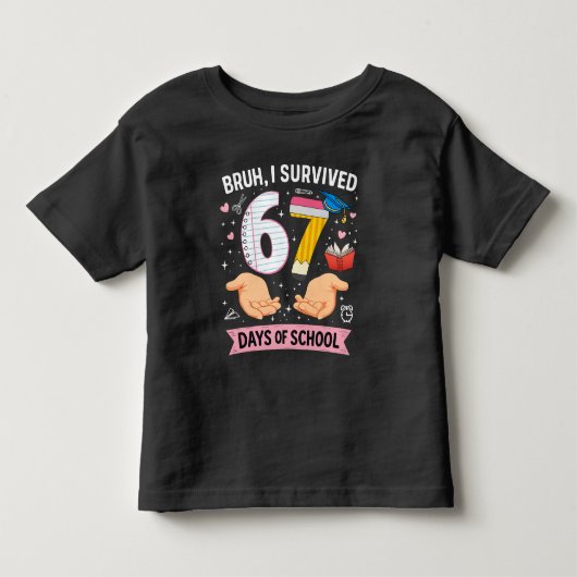 Bruh ik heb 67 dagen school overleefd kinder shirts (Voorkant)