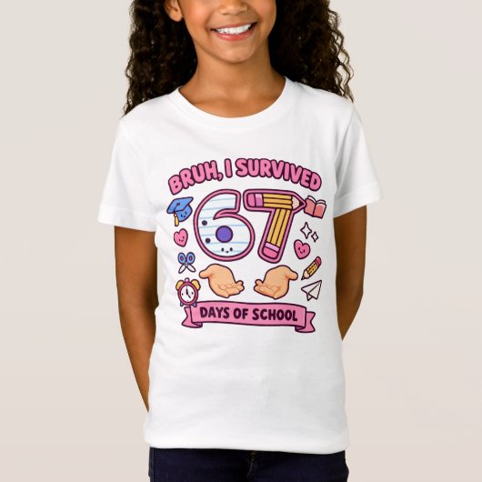 Bruh ik heb 67 dagen school overleefd t-shirt (Voorkant)