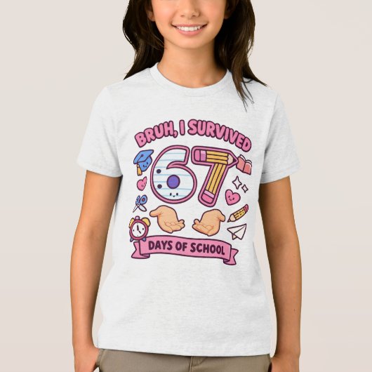 Bruh ik heb 67 dagen school overleefd Tri-Blend shirt (Voorkant)