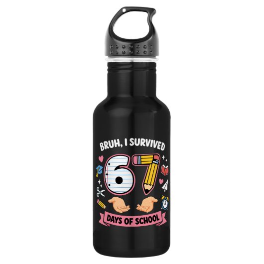 Bruh ik heb 67 dagen school overleefd waterfles (Voorkant)