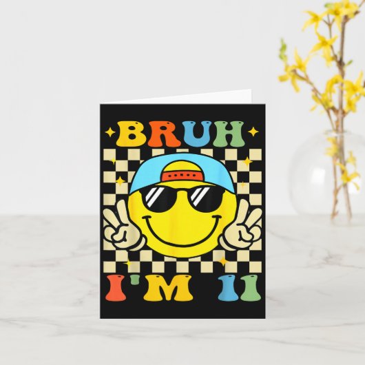 Bruh I'm 11 Years Old Blue Birthday Boys 11th Birt Kaart (Gele Bloem)