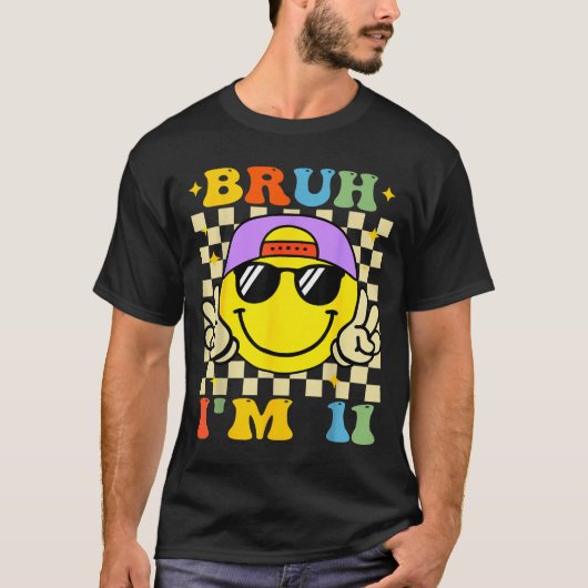 Bruh I'm 11 Years Old Purple Birthday Boys 11th Bi T-shirt (Voorkant)