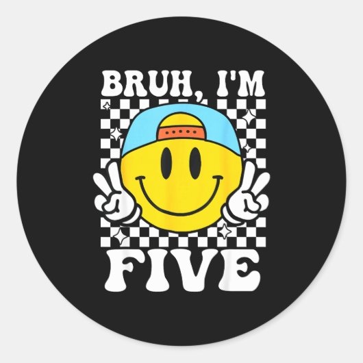 Bruh I'm Five 5 5th Birthday Groovy Boys Girls 5 Y Ronde Sticker (Voorkant)