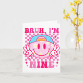 Bruh I'm Nine 9 9th Birthday Girls Groovy 9 Years Kaart (Gele Bloem)