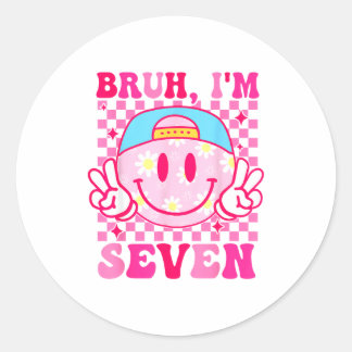 Bruh I'm Seven 7 7th Birthday Girls Groovy 7 Years Ronde Sticker