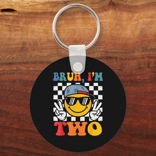 Bruh I'm Two 2 Groovy 2nd Birthday Boys Girls 2 Ye Sleutelhanger (Voorkant)