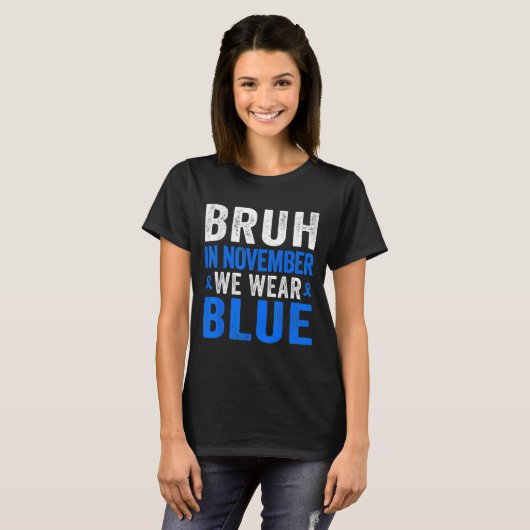 Bruh In November We Draag Ribbon Blue Retro Diabet T-shirt (Voorkant volledig)