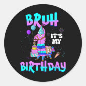 Bruh is mijn verjaardag lama matching outfit jonge ronde sticker (Voorkant)