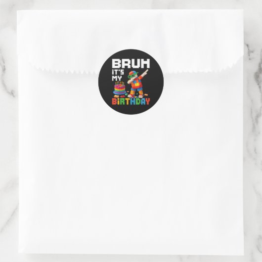 Bruh is mijn verjaardag Master Builder Brick Me Ronde Sticker (Tas)