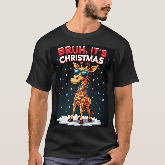 Bruh It's Christmas Giraffe Funny Dabbing Long Sle T-shirt (Voorkant)