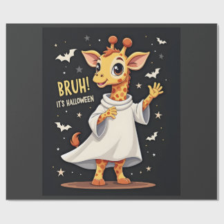 Bruh Its Halloween Funny Dabbing Ghost Giraffe Lon Cadeaupapier