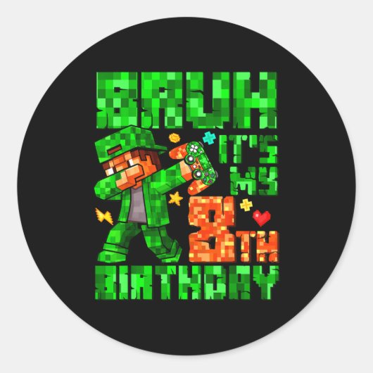 Bruh It's My 8th Birthday Boy Game Xel 8 Years Old Ronde Sticker (Voorkant)